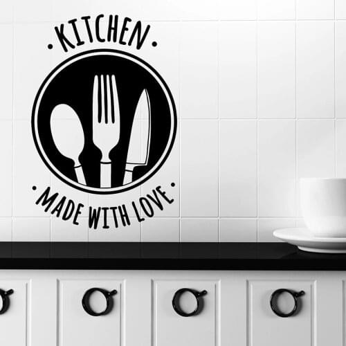 Made With Love Wall Decal Quote Words Kitchen Tools Home Bakery Interior Art Decor Knife Fork Mural Vinyl Window Stickers 1813