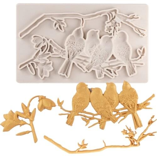 DIY Bird And Branch Silicone Fondant Molds For Baking Cake Decorating Tools Chocolate Gumpaste Mold Kitchen Cake Modle Tools