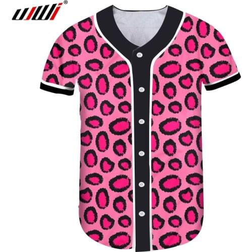 UJWI Pink Leopard Shirt 3D Cardigan Shirt Mens Jersey Baseball Shirt Young Hip Hop Top Tees Homme Harajuku Men Animal 5XL Print