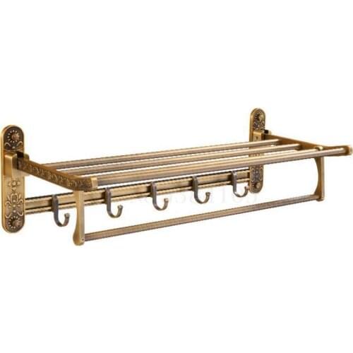 Towel Rack Perforated Free Antique Folding Bath Towel Rack Toilet European Style Bathroom Multifunctional Space Aluminum Shelf