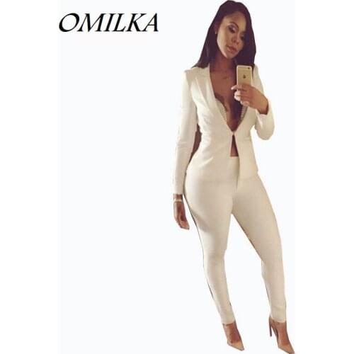 Women Blazers Pants 2020 Hot Autumn White Ladies Office Wear Suit Casual Long Sleeve Single Breasted Blazer + Pant 2 Piece Set