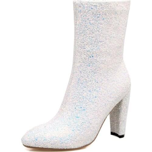 Big Size 9 10 11-15 boots women shoes ankle boots for women ladies boots shoes woman winter Side zipper sequins