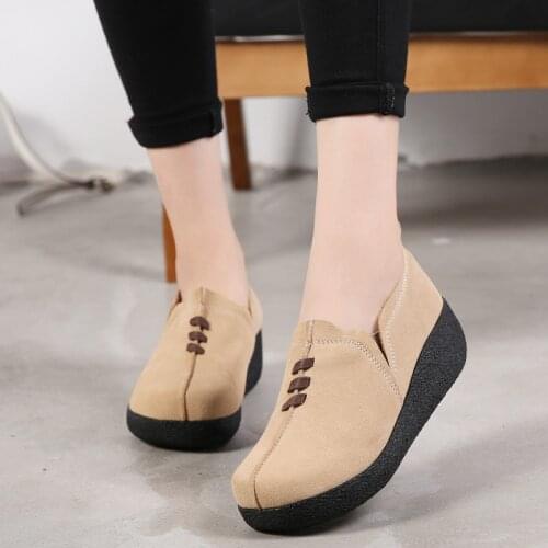 Fashion Spring Autumn Womens flats Shoes Genuine Leather Woman Loafers Flat Platforms Female Shoe Wedges Ladies Shoes Large siz