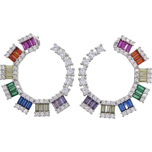 Front back rainbow cz circle hoop huggie earring for women Gold filled colorful 2020 spring design bling jewelry earring