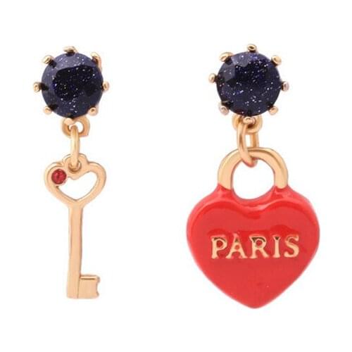 European and American Womens Earrings Trend Fashion Red Heart-shaped Key Face Thin Earrings Without Pierced Ear Clip Earrin