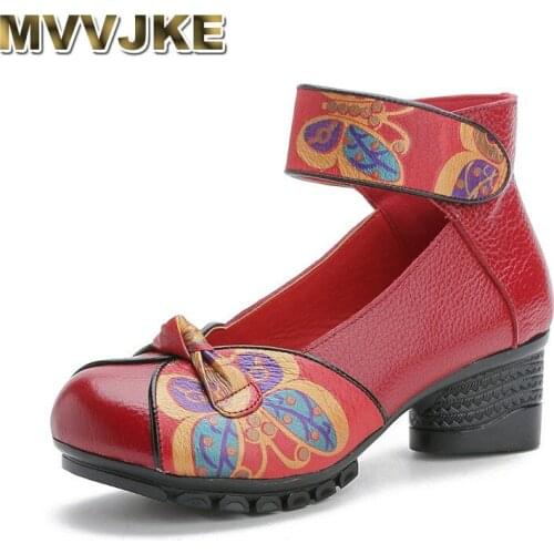 MVVJKE Women Pumps Casual Style Square Med Heel Spring Elegant Shallow Ladies Thick with Shoes