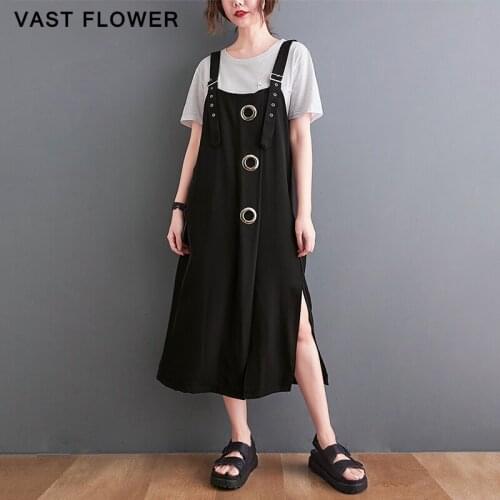 Black Vintage Hollow Out Split Straps Dress Women New Sleeveless Loose Casual Elegant Dress Vestidos Fashion Clothes Summer 2021