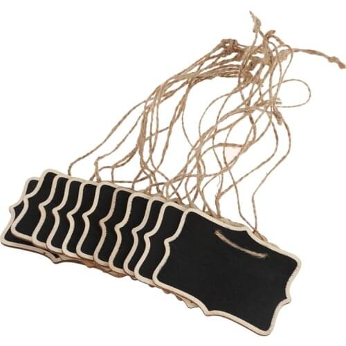 12pcs/lot Hemp Rope Hanging Rectangle Chalkboards Mini Chalk Writing Material for Message Note Board Signs (Color: Black)
