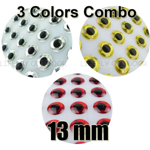 13mm 3D Assortment, 3 Colors Combo / 270pcs Soft Molded 3D Holographic Fish Eyes, Fly Tying, Jig, Lure Making
