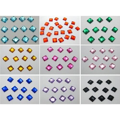 200pcs Flatback Acrylic Square Rhinestone Button 8mm Sew on bead
