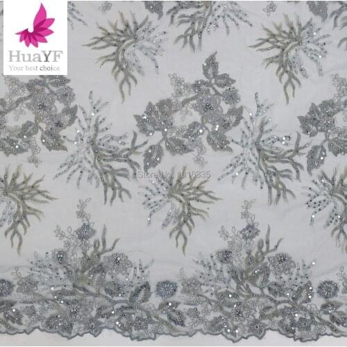 2020 French Handmade Beaded Luxury Lace Fabric Newest Fabric Handmade Beads Lace Heavy, Wedding Bride Blue lace HY1279-8