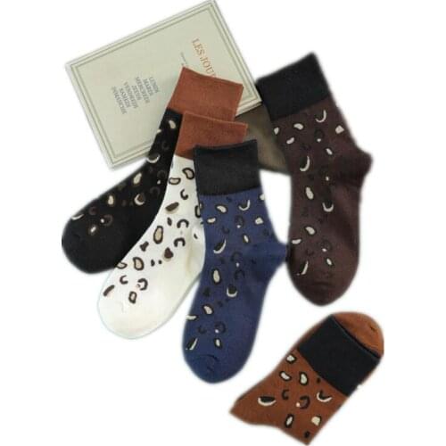 5 Pairs/ Pack Girls Leopard Embroidered Ankle Socks Fashion Students Daily Crew Sock Women Winter Cotton Ankle Socks