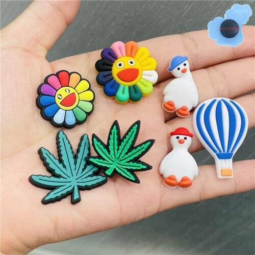 50pcs Wholesale Rainbow Flower Duck Garden Shoes Accessories PVC Shoe Decorations Fit Kids Bracelet Croc Jibz Charm