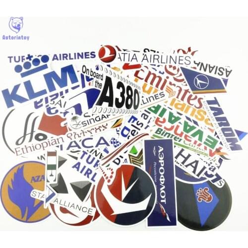 New Style 52Pcs Airline Logo High Quality Stickers Aviation Travel Trip For Suitcase Laptop Decal Fashion DIY Waterproof Sticker