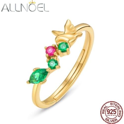 ALLNOEL 925 Sterling Silver Adjustable Rings For Women Corundum Nano Green Zirconium Lovely Birthday Gift for Her 2020 New