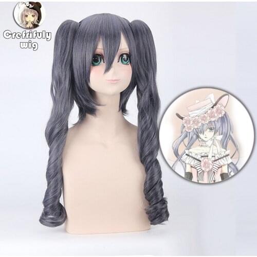 Anime Black Butler Ciel Phantomhive Grey Cosplay Wig Long Wavy Ponytails Halloween Costume Kuroshitsuji Party Wigs For Women