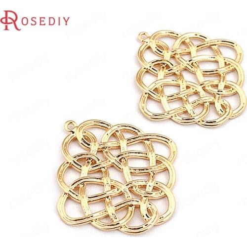 B089)6 pieces 31*32mm Brass 24K Champagne Gold Color Square Chinese knot Connect Charms Pendants Jewelry Findings Accessories