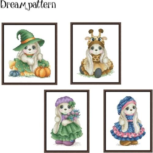 Bunny Halloween cross stitch kits cartoon pattern 18ct 14ct 11ct white fabric cotton thread DIY embroidery kit for beginners