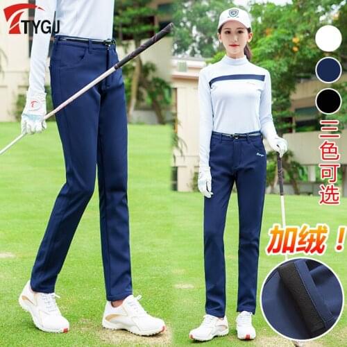 Golf Pants Womens Autumn Winter waterproof Fleece Trousers Thicken High-elastic Keep Warm Slim Ladies Sport pants With Belt