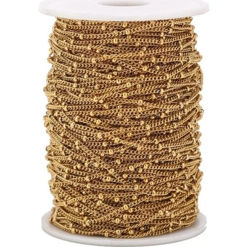 2 Meters Stainless Steel Gold Plated Satellite Chains Beaded Ball Curb Chains for DIY Necklace Bracelet Anklet Jewelry Making