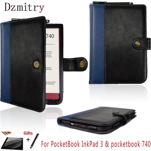 Book Flip Cover For Pocketbook InkPad 3 and PocketBook 740 (7.8"-inch) eReader pocket leather pouch with magnet Case +Film+pen