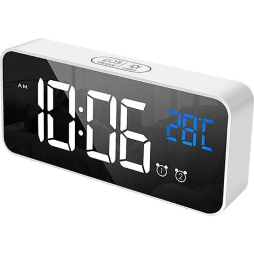 Digital Alarm Clock LED Mirror Desktop Clock Snooze Function Large Time Temperature Display Electronic Table Watch Home Decor