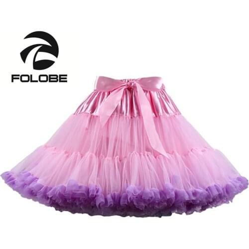 FOLOBE Sweet Pink&Purple Tulle Tutu Skirts Womens Girls Dancewear Petticoats Girls Cosplay faldas de tull Mujer Saias Jupe TT004