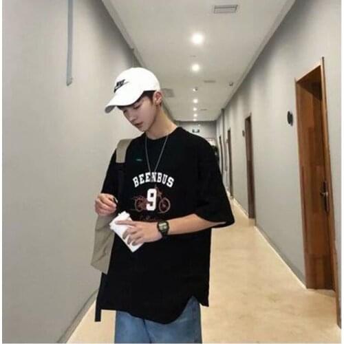 Oversized Men T Shirt Cotton Short Sleeve O Neck Print Tops Korean Fashion Harajuku Hip Pop Vogue Casual Male Couple Clothing