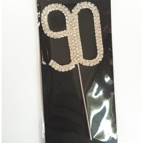 Happy 90TH ninety BIRTHDAY DIAMANTE CAKE TOPPER DECORATION 90 TH SILVER NUMBER