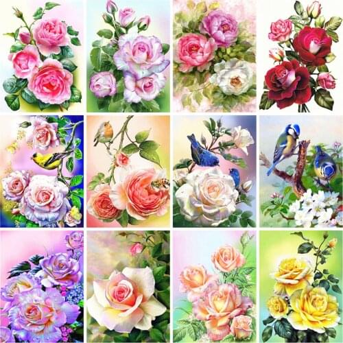 HUACAN 5D Diamond Painting Full Drill Square Flowers DIY Diamond Art Embroidery Home Decoration