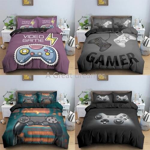 3D Modern Video Games Comforter Duvet Cover Set Gamepad Controller Bedding Set For Kids Boys Teens Game Bed Set King Size