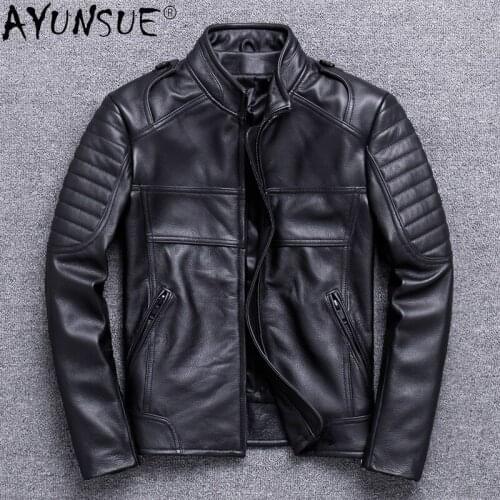 AYUNSUE 2020 Man Jacket Genuine Cowhide Leather Jackets for Men Clothing Motorcycle Clothes Autumn Coat Hommes Veste LXR859