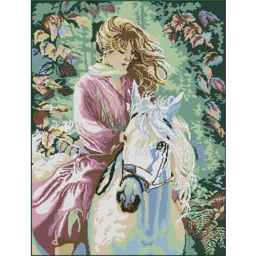 Riding Girl Child Sewing Kit Top Quality Embroidery Needlework 14CT Unprinted Cross Stitch Kits DIY Arts Handmade Home Decor