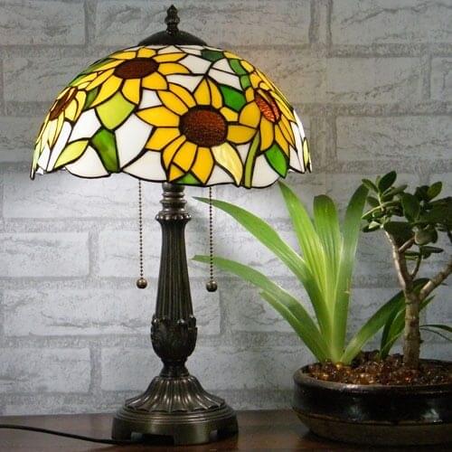 12 Inch sunflower Stained Glass Lampshade Tiffany Table Lamp Country Style Bedside Lamp E27 110-240V