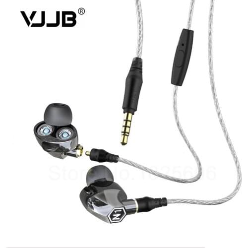 New VJJB N1 Double Unit Twin Drive In Ear Metal Earphones HIFI Bass Subwoofer Earphone With Mic Cable+Audio Cable