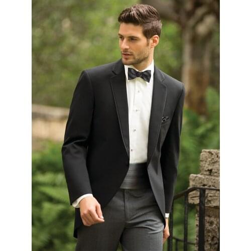 ANNIEBRITNEY Slim Fit 2 Piece Black Men Custom Suit 2020 New Groom Wedding Tuxedo Long Blazer Custom Prom Wedding Men Suit Set