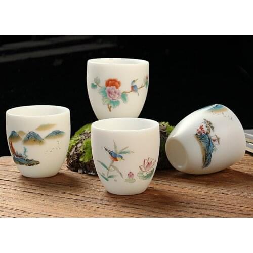 Sheep Fat Jade Ceramic Tea Bowl Japanese-Style Ceramic Whiteware Kung Fu Tea Cup Master Cup Teacup Tea Ware