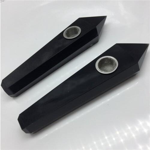 Natural obsidian Smoking pipes Black tourmaline Stone Quartz Healing crystal Wand Meditation Obelisk+1brush+3filters