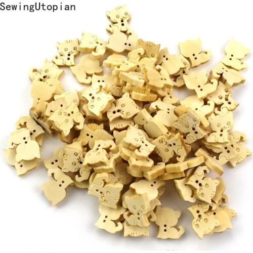 50PCs 2 Holes Fashion Cat Wood Sewing Buttons for Kids Clothes Scrapbooking Decorative Crafts Botones Needlework DIY Accessories
