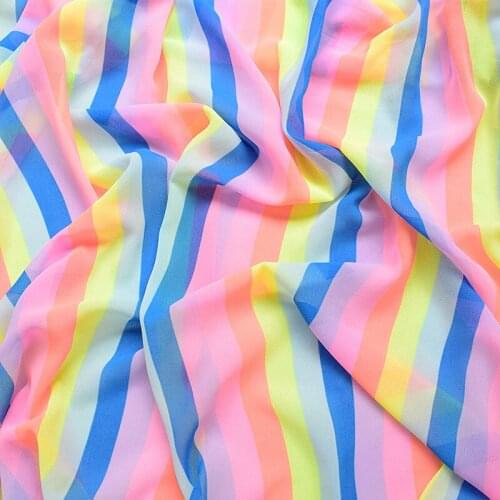 Colorful stripe chiffon thin fabric soft clothing tissue for summer dress,skirt ,curtain, felt patchwork sewing DIY 145x100cm