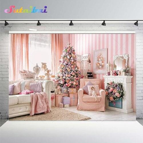 Pink Interior Princess Room Christmas Decoration Photography Backdrop Girl Newborn Baby Shower Portrait Party Xmas Background