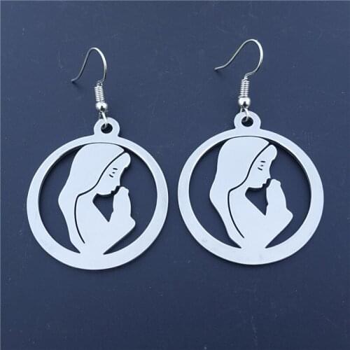 Stainless Steel Virgin Mary Earrings For Women Ave Maria Jewelry