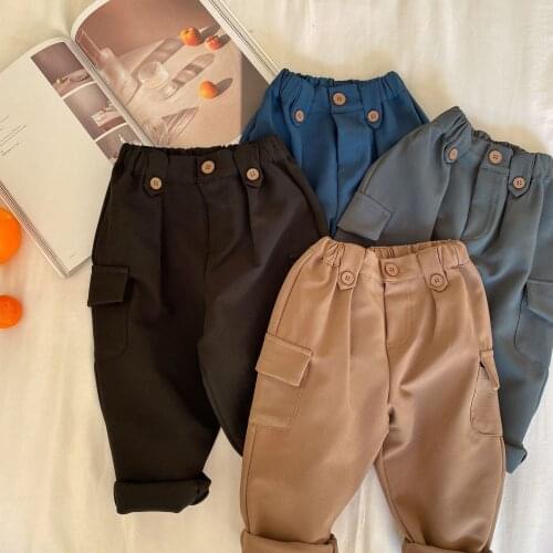 2-8 Y Toddler Boys Pants 2021 Spring New Childrens Korean Cargo Pants Fashion Solid Pockets Loose Trousers for Boy Kids Clothes