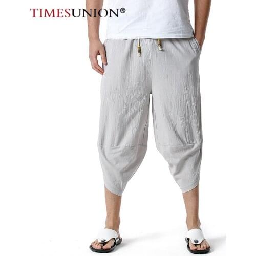 Mens Harem Capri Pants, Wide Leg Mens Capris, Summer Linen Pants 0319-4