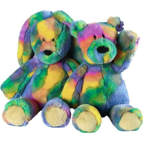 38cm Super Cute Colorful Teddy Bear Stuffed Plush Toy Colorful Bunny for Girls Gift Soft Rabbit Dolls for Valentine