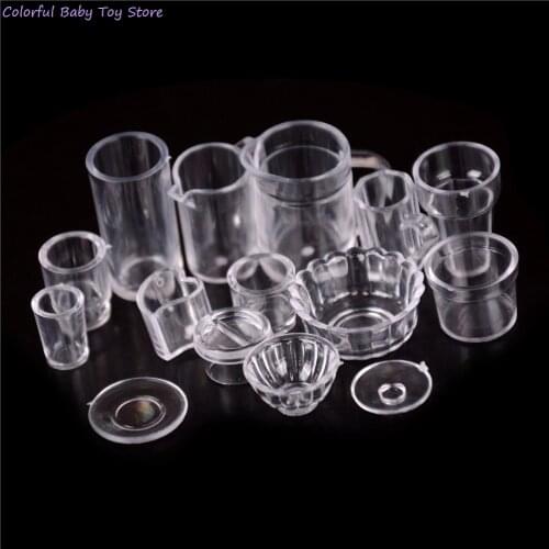 2/3/5/15Pcs 1:12 Scale Doll Food Miniature Transparent Plastic Plate Cup Dishes Bowl Tableware Set Kitchen Cooking Accessories