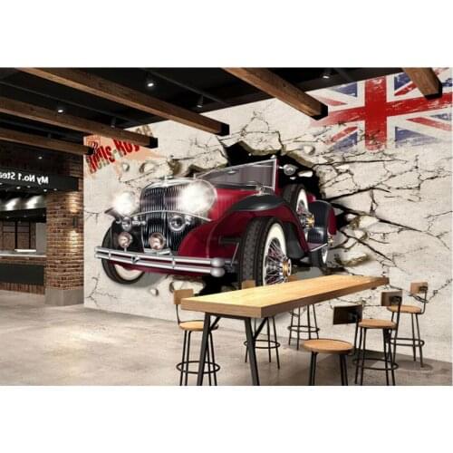 WDBH Custom photo 3d wallpaper British red retro car broken wall home decor living room 3d wall murals wallpaper for walls 3 d
