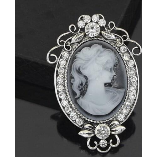 Victorian Style Girl Cameo Brooch Pins Vintage Costume Antique Silver Brooches Jewelry Gifts For Women