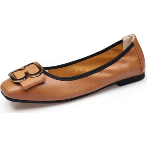 2020 Women Fashion Flats Shoes Square Toe PU Leather Shoes Women Loafers Woman Ballet Flats Shoes Girls Cute Golden Shoe 43