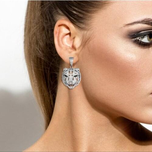Zlxgirl jewelry brand tiger shape zirconia animal earrings for women statement punk ears gifs high Dubai Gold Stud earring bijou